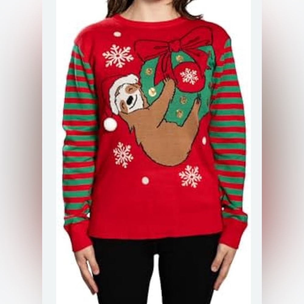 MAD Engine Sloth Santa Hat Hanging on Ornament Wreath Ugly Christmas Sweater
